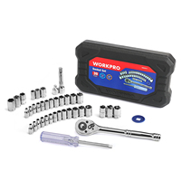 WORKPRO 39-Piece Drive Socket Set 1/4''3/8'' CR-V Metric and Imperial Sockets with Quick-Release Ratchet Wrench