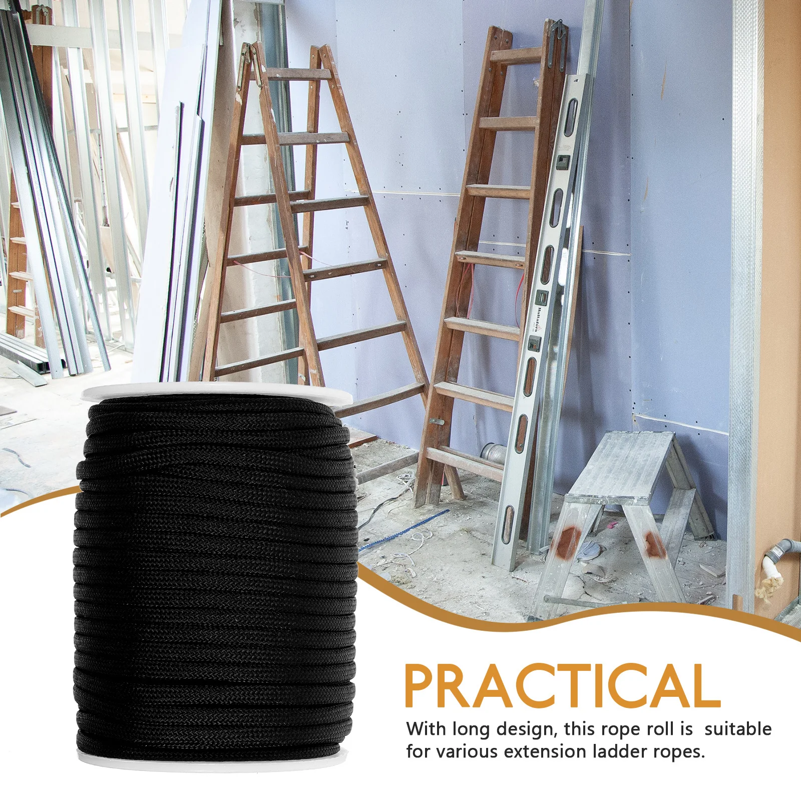 

1 Roll Extension Ladder Rope Reinforced Replaceable Rope Roll Suitable for Ladder Replacement High Abrasion Resistance