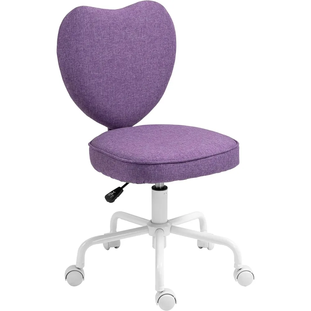 

Armless Home Office Desk Chair, Modern Fabric Makeup Vanity Chair with Heart Shape, Swivel Wheels, Height Adjustable