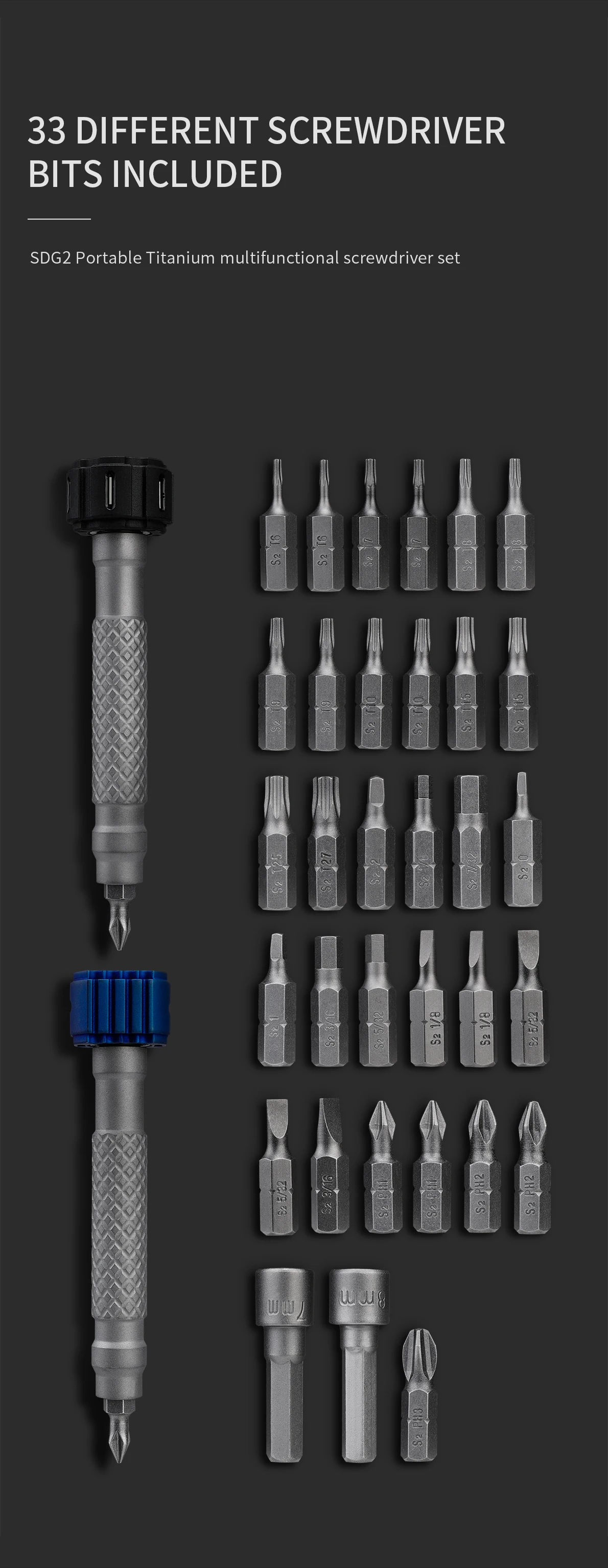 MecArmy SDG2 Portable TC4 Titanium Multifunctional Screwdriver Set Comes 33 Different Screwdriver Bits