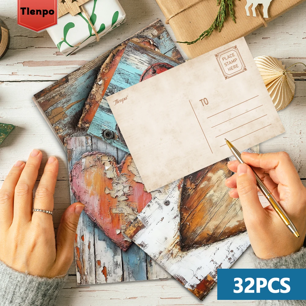 32 Stück Vintage-Postkarten im Vintage-Stil mit rostigem Herz-Motiv, Innendekoration für Schlafzimmer, Karten, Wandaufkleber, Nachrichtenkarten, Grußkarten.