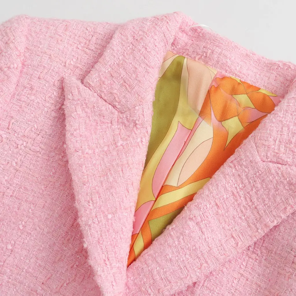 

Женский приталенный пиджак с розовой текстурой, весенний европейско-американский стиль, оптовая продажа