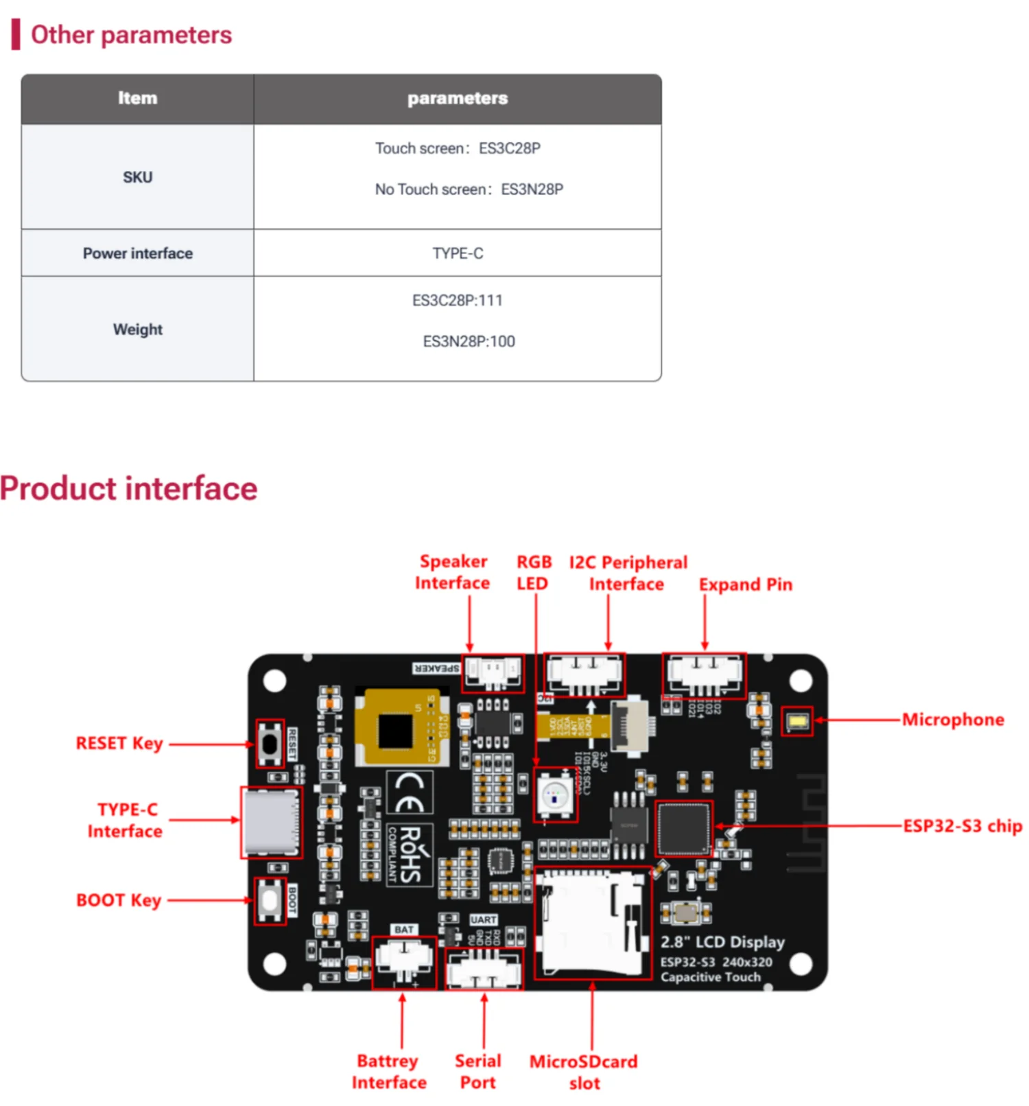 2,8-Zoll ESP32 S3 Entwicklungsboard WiFi Bluetooth Intelligentes Display TFT-Modul Touchscreen Unterstützt Xiaozh – Detail 6