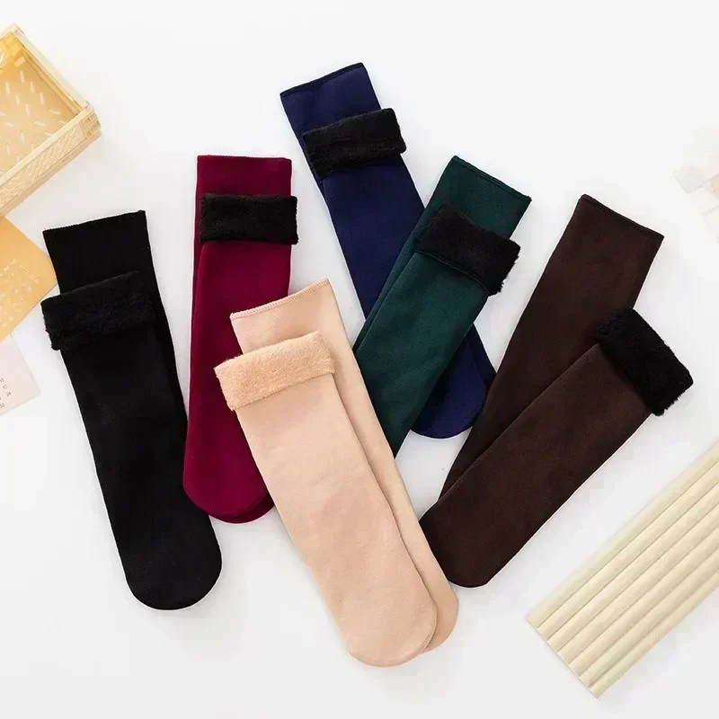 Chaussettes courtes épaisses en velours doux unisexe, bottes de neige thermiques, chaussettes de sol de la maison, laine, cachemire, peluche, peau noire, chaud, hiver