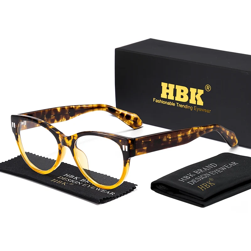 

HBK Fashion Women's Glasses Brand Design High-Quality Acetate Frame Decorative Eyeglasses Men's Optical Glasses Frame
