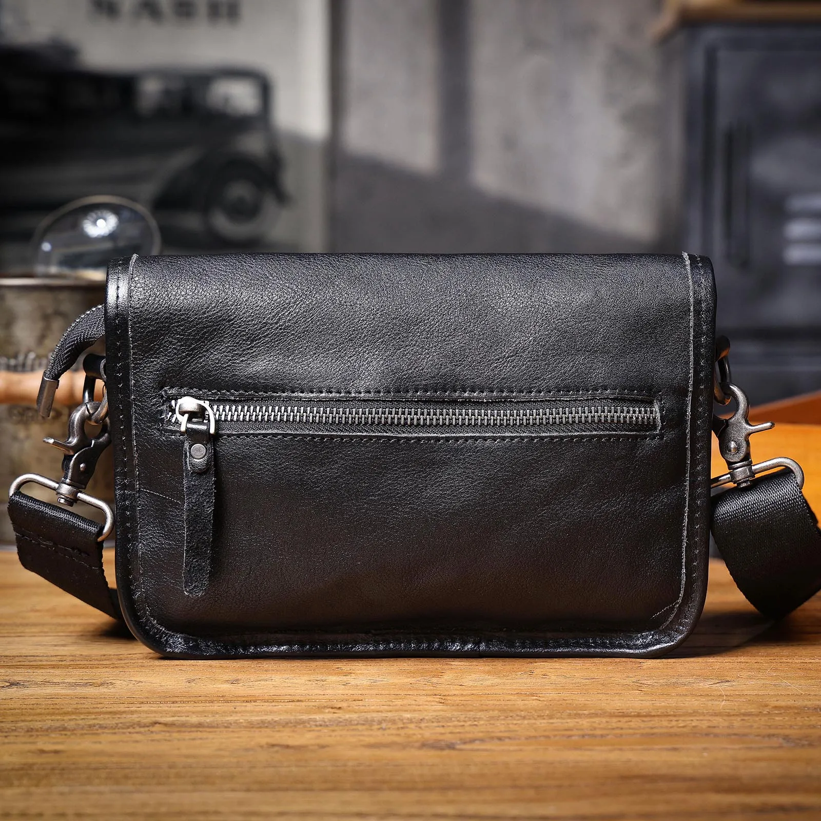 Echtes Leder Herren Casual Brusttasche Rindsleder Umhängetasche Modische Handytasche Pflanzlich Gegerbtes Gerafftes Leder – Detail 7