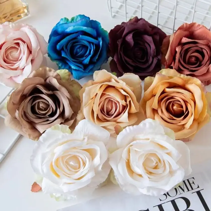 

100Pcs Artificial Flower Silk Roses Scrapbook Bridal Ornaments Headwear Wedding Home Table Vase Gift Decor Garland Lattice Wall