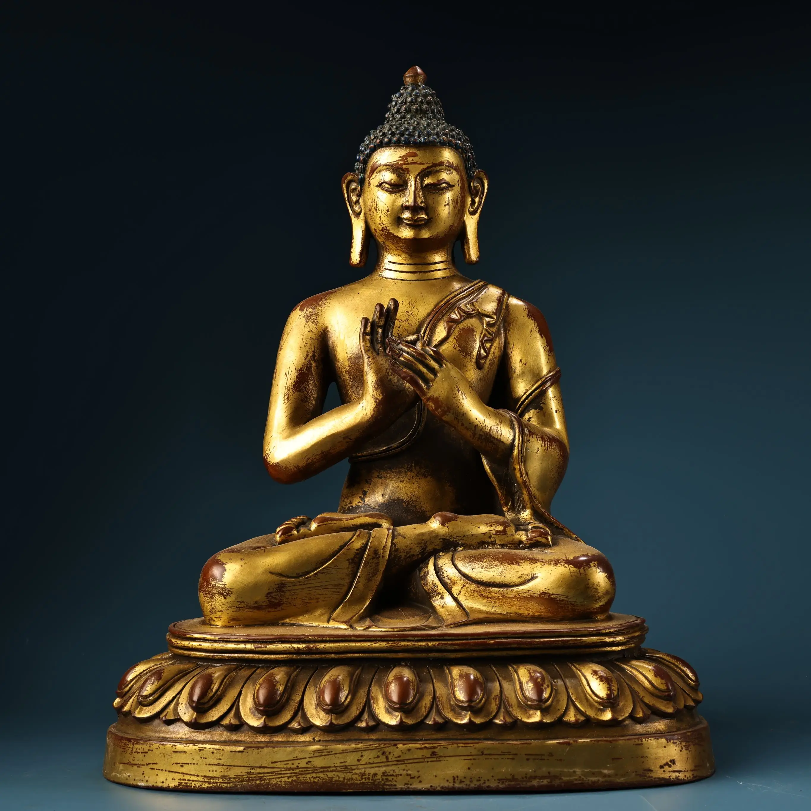 

16"Tibetan Temple Collection Old Purple Bronze Gilded High Relief Dipamkara Shakyamuni Sitting Buddha Worship Hall