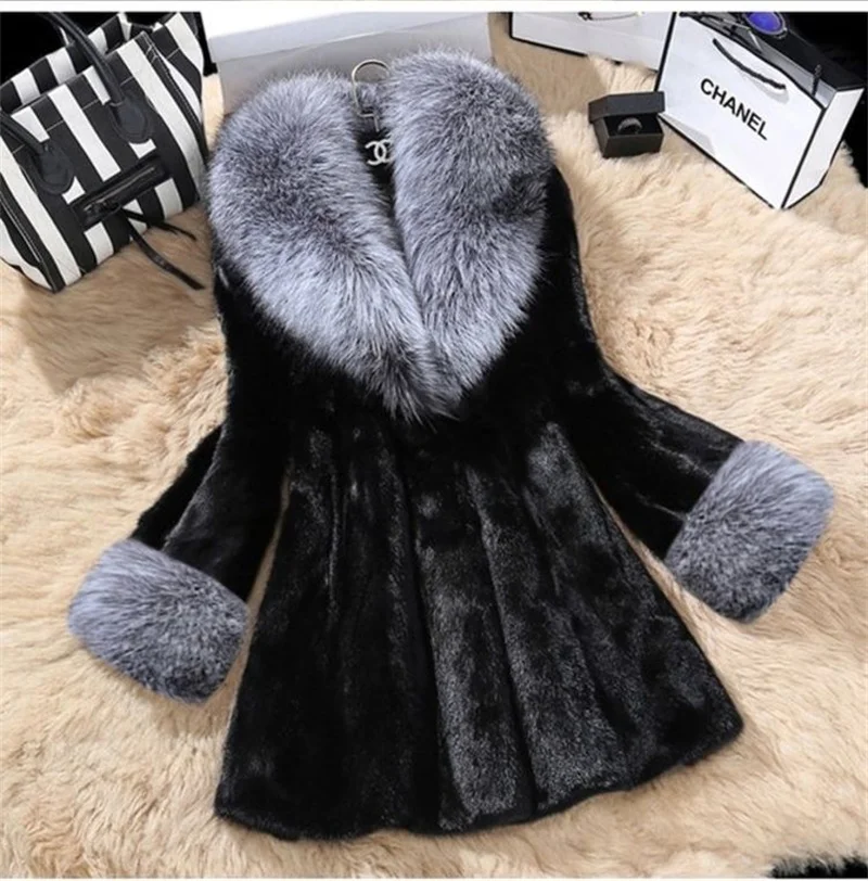 

2023 Autumn/Winter New Loose New Korean Fashion Imitation Mink Mid length Fox Hair Collar Show Slim Fit Thin Fur Coat Coat For B