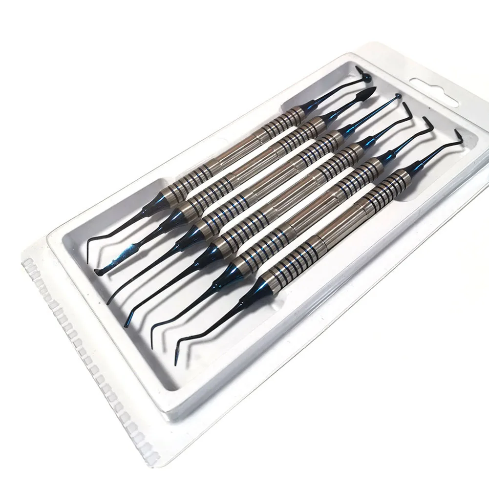 

6Pcs/set Double-Head Dental Composite Resin Filling Spatula Titanium Plated Head Dentist Clinic Restoration Instrument Tool Kits