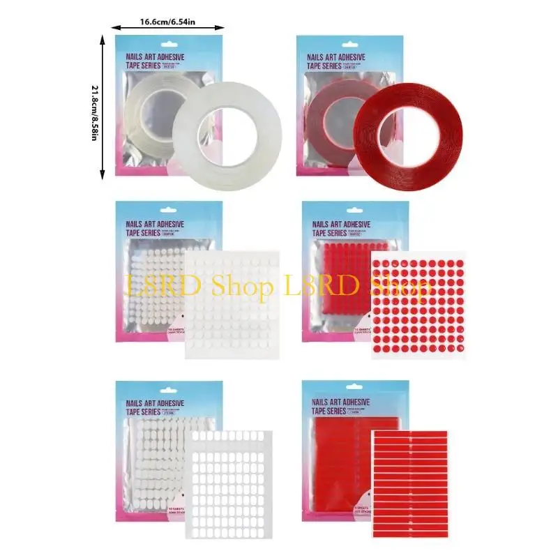 L8RD 허위 팁 양면 접착 테이프 네일 아트 홀더 용 투명 테이프 홈 인테리어 용 네일 디스플레이 테이프에 누르기