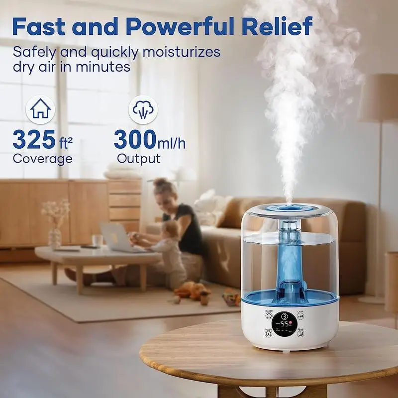 Humidificadores ultrasónicos para dormitorio, humidificadores de niebla fría de 3L para guardería y plantas de bebé, apagado automático, sin filtro