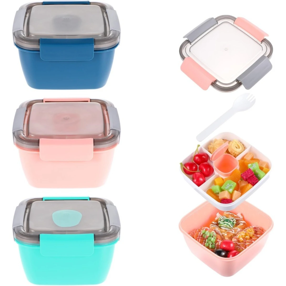 

Reusable Portable Lunch Box Leak Proof Mesh Salad Bowl with Seasoning Container Multipurpose for Food Fruit Snack Storage