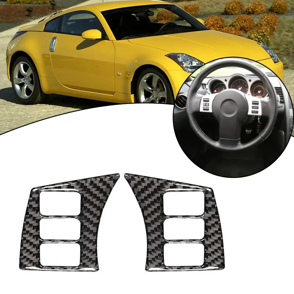 Carbon Fiber Interior Car Steering Wheel Button Decoration Frame Trim Cover Stickers For Nissan For 350Z 2003-2009