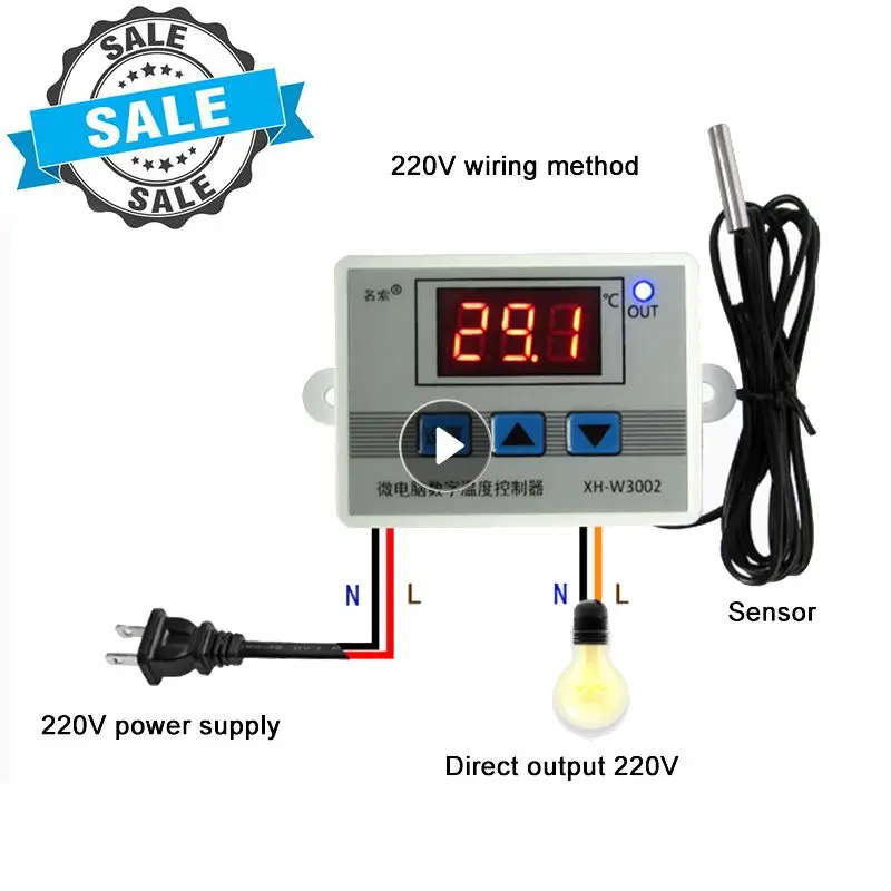 XH-W3002 Digital Temperature Controller Thermostat Thermoregulator 12V/24V/220V Heat Cool Temp Thermostat Control Switch Probe