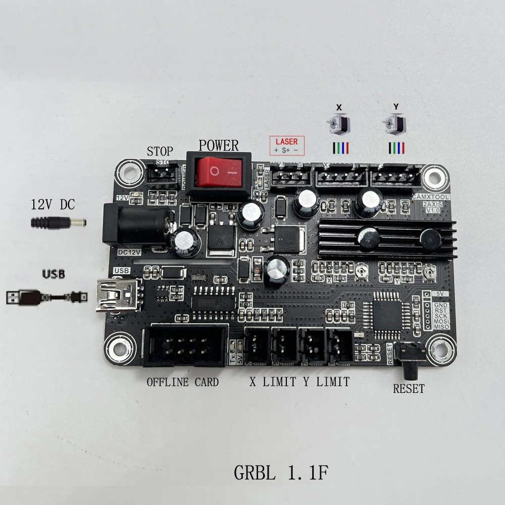 Placa de Control de máquina de grabado láser de 2 ejes GRBL1.1, compatible con Control sin conexión, placa base de Plotter de 2 ejes, fuente de alimentación de 12V 3-5A