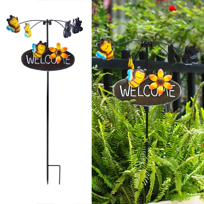 

Metal Welcome Sign Bird Butterfly Flower Wind Spinner Windmill Stake for Home Outdoor Garden Yard Decoration Housewarming Gift