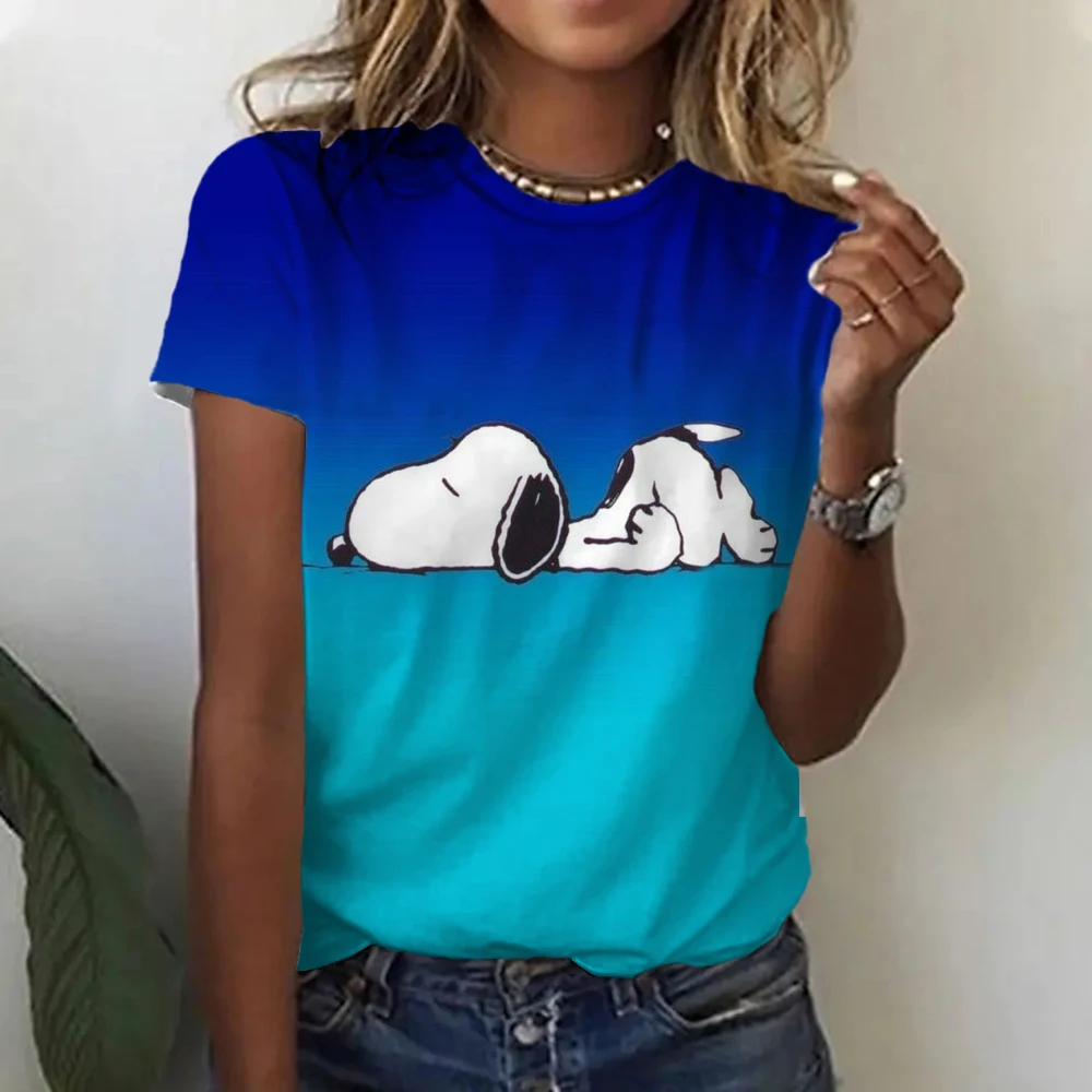 Snoopy print Women's T-Shirt Chinese Style New Pullover For Ladies O-neck Casual Short Sleeve 2024 Fashion Streetwear Tops