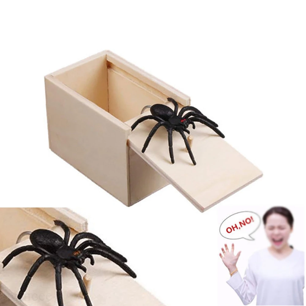 Trick Spider Funny Scare Box Wooden Hidden Box Quality Prank Wooden Scare Box Fun Game Prank Trick Friend Office Toys