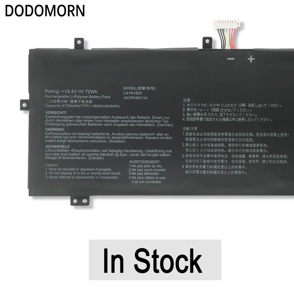 DODOMORN-bateria do portátil para ASUS, C41N1825, I403FA, I403FA-2C, X403FA, 2C, 2S, EB011T, EB210T, H522, EB121T, EB139T, EB198 série 72Wh