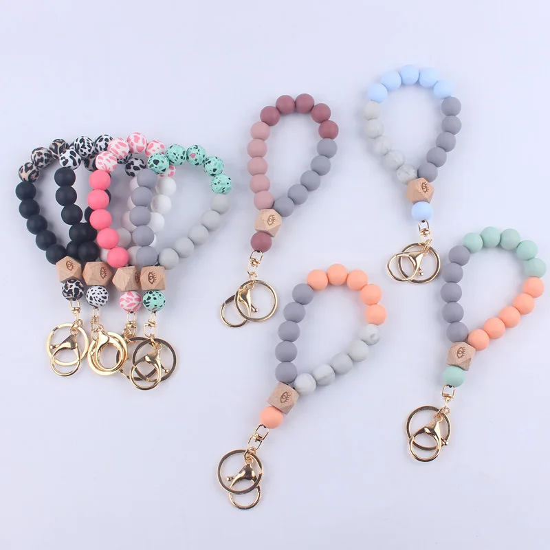 

3Pcs Silicone Beaded Keychain Wristlet Key Ring Set Bracelet Cute Car Key Chain Holder for Women Girls Christmas Birthday Gift