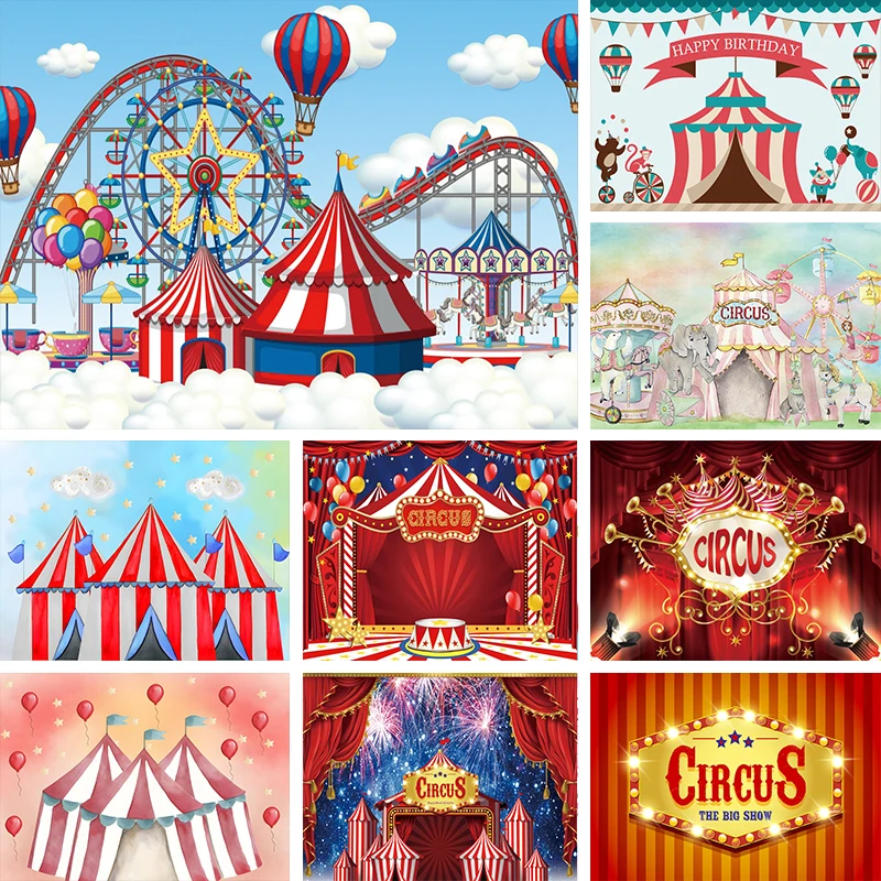 

Circus Party Decor Backdrop Amusement Park Theme Birthday Decorations Banner Carnival Background Photography Props Photobooth