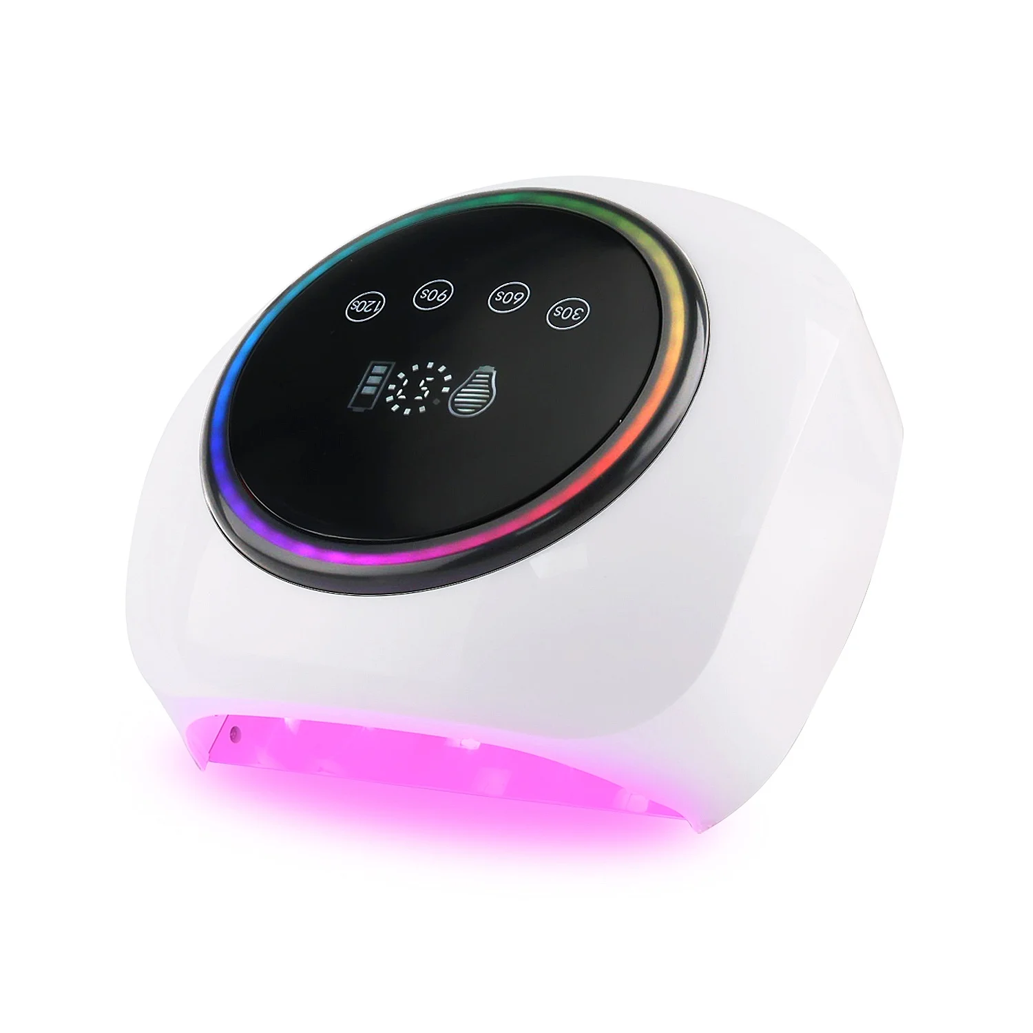 Round Shape Fast Drying Dual Light 98W Cordless Wireless UV LED Nail Dryer Lamp with Rainbow Atmosphere Light