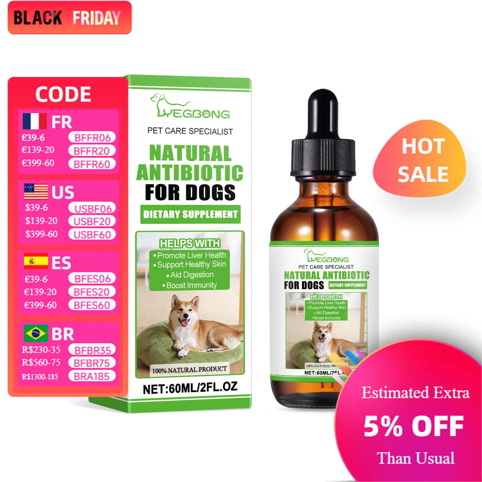 60ml Dog Dietary Supplement - Enhance Pet Health with Specially Formulated Nutritional Support for Dogs