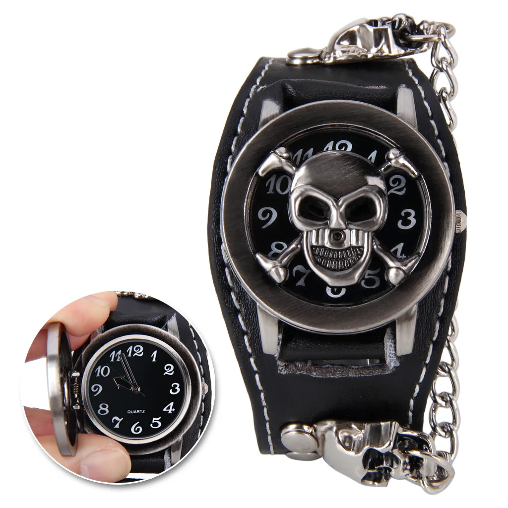 Quartz Watch Men\'s Watch Trendy Watch Fashion Nostalgic Rock Retro Hip-hop Punk Style Scorpion Belt Chain Skull Rivet Belt Watch