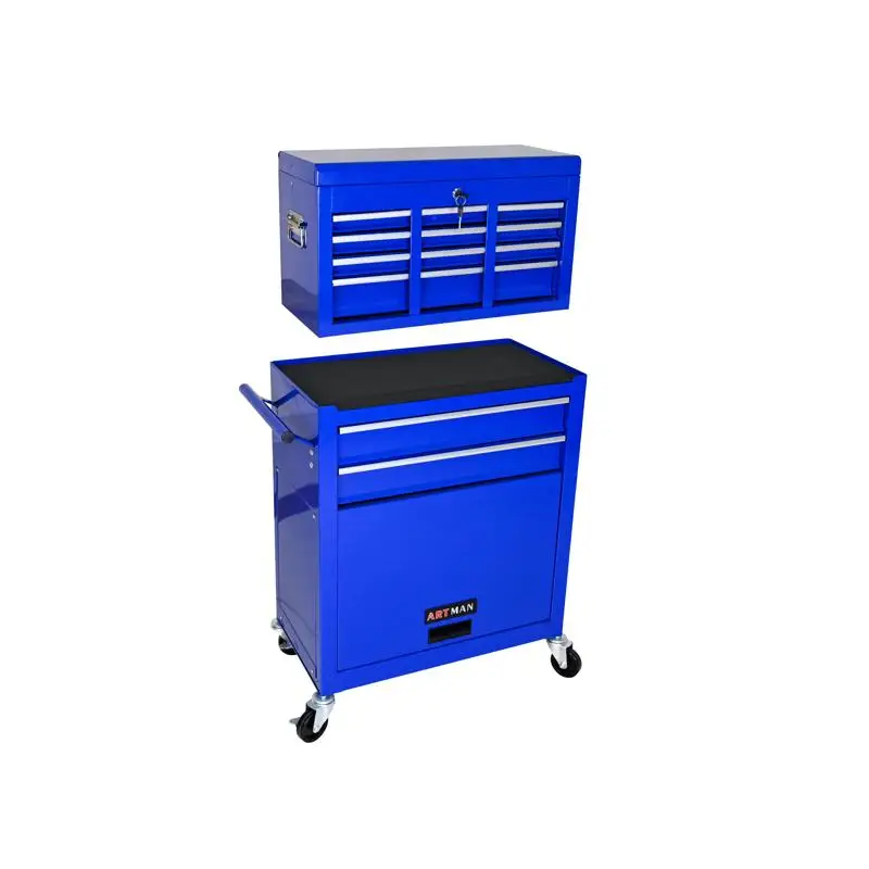 Ящик для инструментов большой емкости с колесиками и ящиками, шкаф для хранения инструментов с 8 ящиками - синий цвет