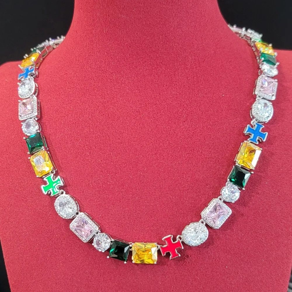 

Fashion Hip Hop Chain For Women Multicolor Pendant Necklace Icy Big Cubic Zircon Cross Chains Wedding Party Bracelet Gifts