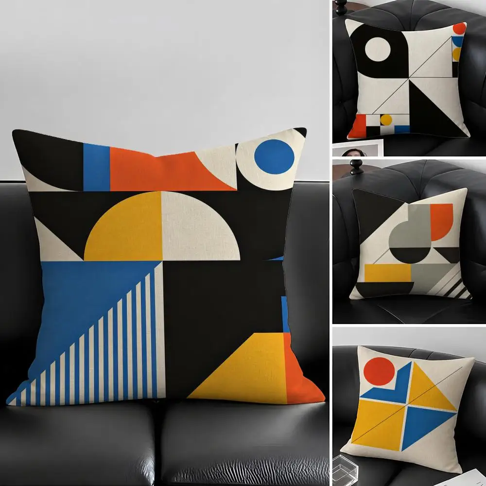 Art R-Reduced Geometry Cushion Cover Natural Linen Pillowcase Set, All-in-One Decor for Sofa, Bedroom & Chair