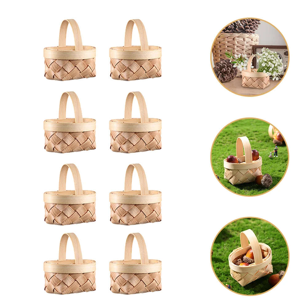 Wood Chip Basket Woven Small Fruit Baskets Mini Easter Wooden Kids Picnic Flower Girl Candies