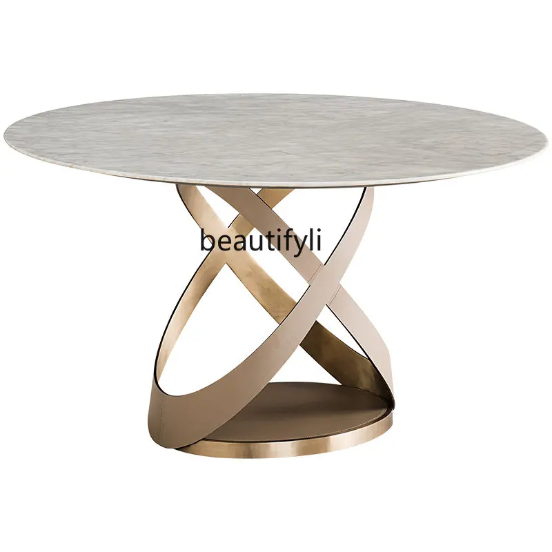 

Natural Marble Dining-Table round Stainless Steel 1.35 M Restaurant Dining Table Italian Minimalist Creative Dining Table