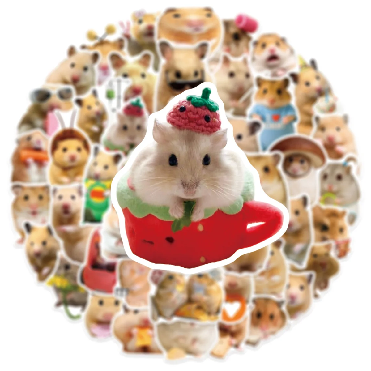 50 Stück Heilender Tier-Sticker-Stil: Lustige Hamster-Meme-Aufkleber für DIY-Gepäck, Telefon, Gitarre, Scrapbook – Wasserdichte Aufkleber für Kinder – Detail 3