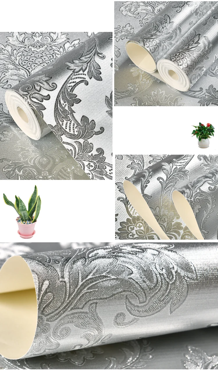 Imagem -05 - Prata Damasco Wallpaper Rolo para Quarto e Sala Papel de Parede Damasco Reflective Ktv Wallpapers Gold Foil Luxo