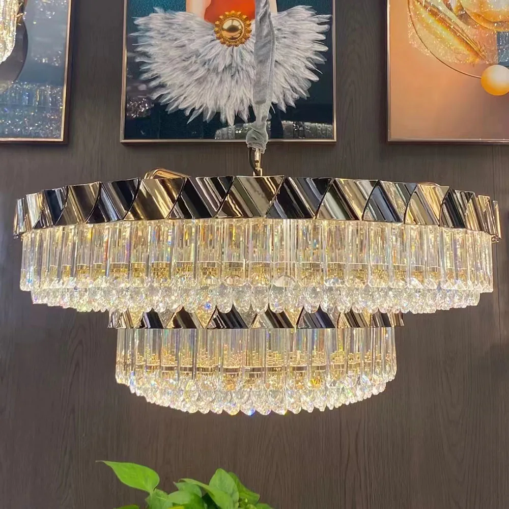 

2023 New Top Luxury Crystal Chandelier Living Room Double Layer LED Hanging Lamp Kitchen Light Fixtures Dining Indoor Lighting