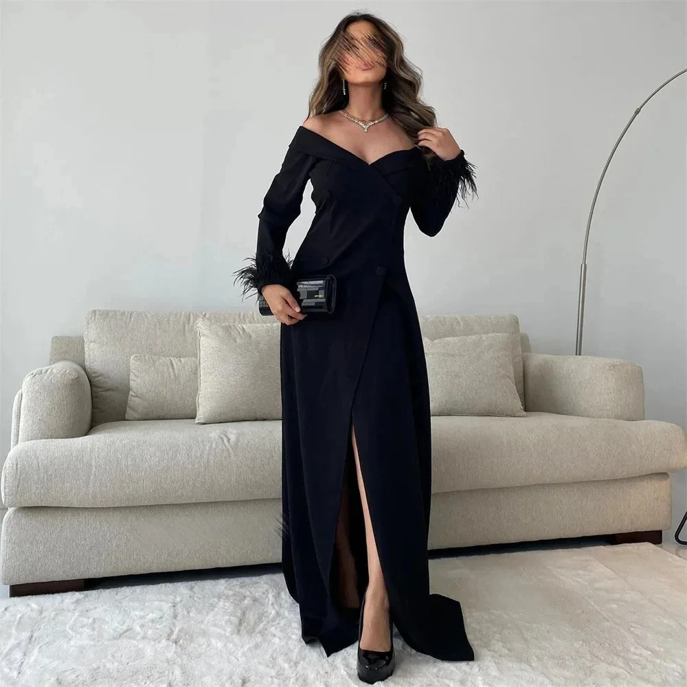 Robe de Rhnoire Feaher pour femme, col en V arabe, manches longues, robe de soirée vintage, fente, soirée élégante, tout ce qui est sur mesure