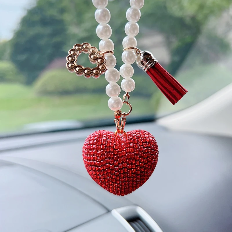 Creative Full Diamond Love Fashion car rear view mirror decoration car pendant exquisite pendant decoration car hang