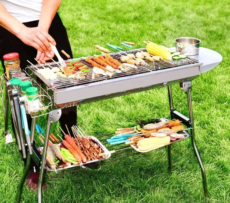 Factory Direct 2026 Barbecue Grill Outdoor Portable Folding Outdoor Camping Stainless Steel Barbecue Grill Charcoal Grill