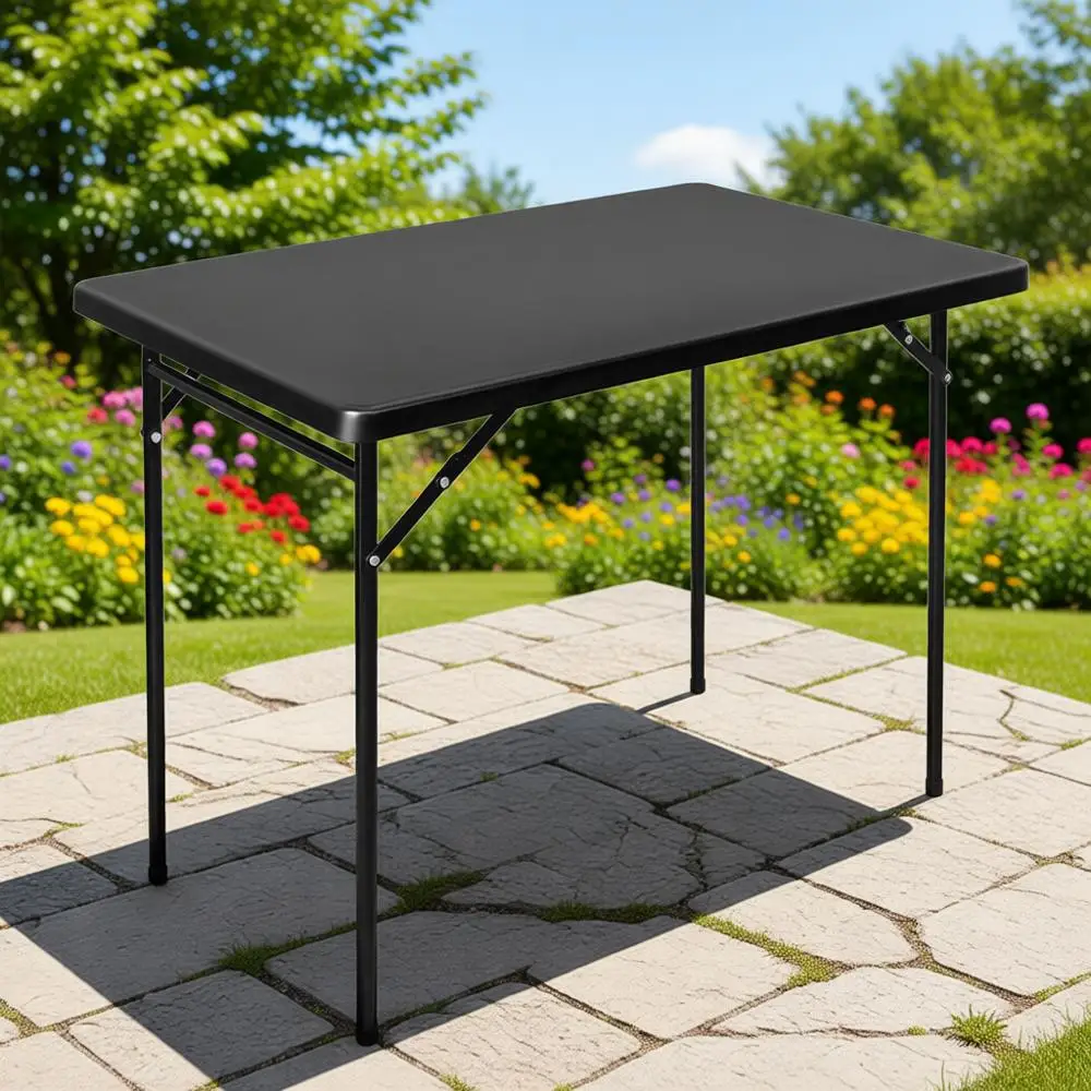 

Portable All-Occasion Plastic Folding Table for Indoor/Outdoor Use, Durable HDPE and Steel, Suitable for Camping, Black