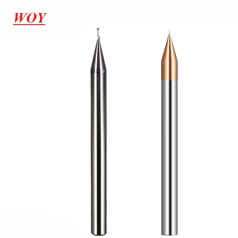 WOY HRC60 HRC55 Micro Carbide End Mill 2 Flutes 0.2-0.9mm TiAIN Micro Flat 4mm Shank Milling  Mirco Carbide CNC Engraving