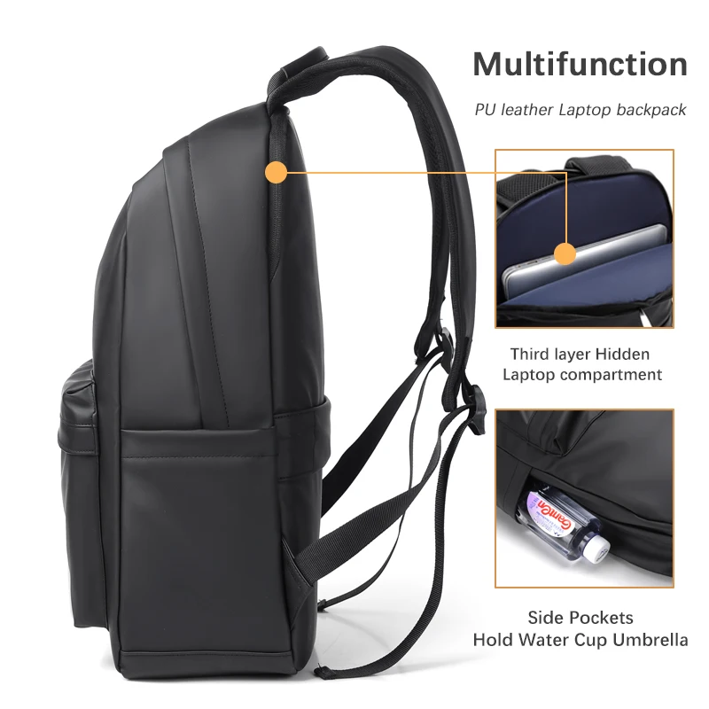 Custom New Designer Men Durable Travel Waterproof PU Leather School Bag Business Casual Sports Students Laptop Backpack