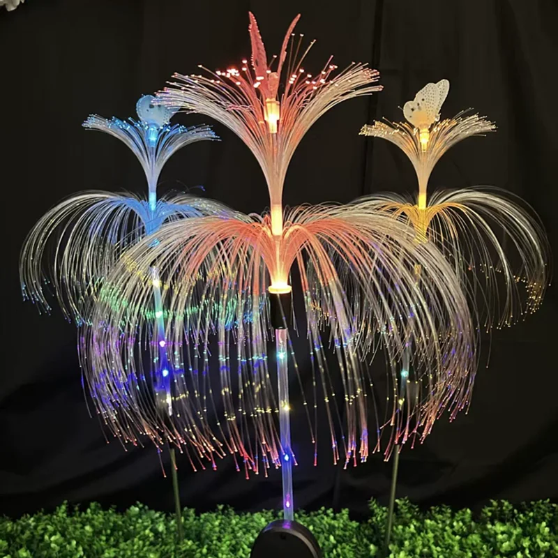 Solar-Powered Double-Layer Butterfly Jellyfish Lights Garden Light 7 Colors Changing Outdoor Decorative Lamp Yard Pathway Lights