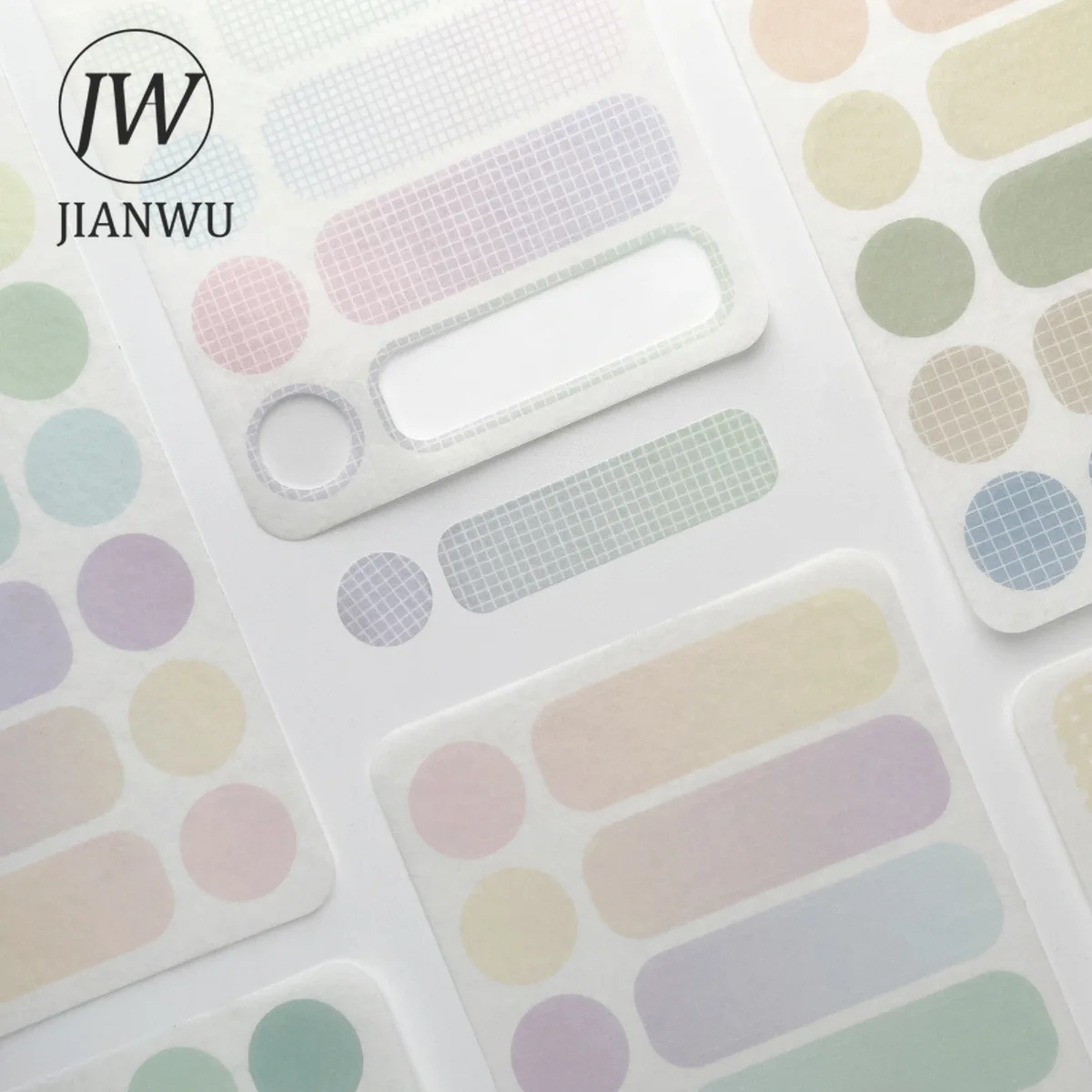 JIANWU 3 Sheets DIY Journal Material Solid Color Plaid Label Sticker INS Scrapbooking Collage Decoration Stationery Stickers