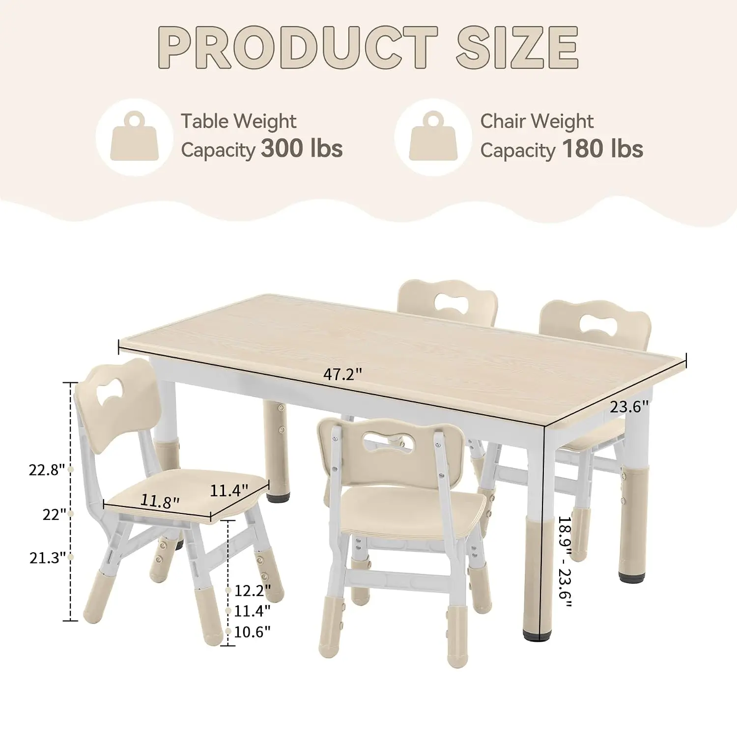 Height Adjustable Kids Study Table & Chair Set with Graffiti Desktop for Ages 3-8, Burlywood, Customized view 3