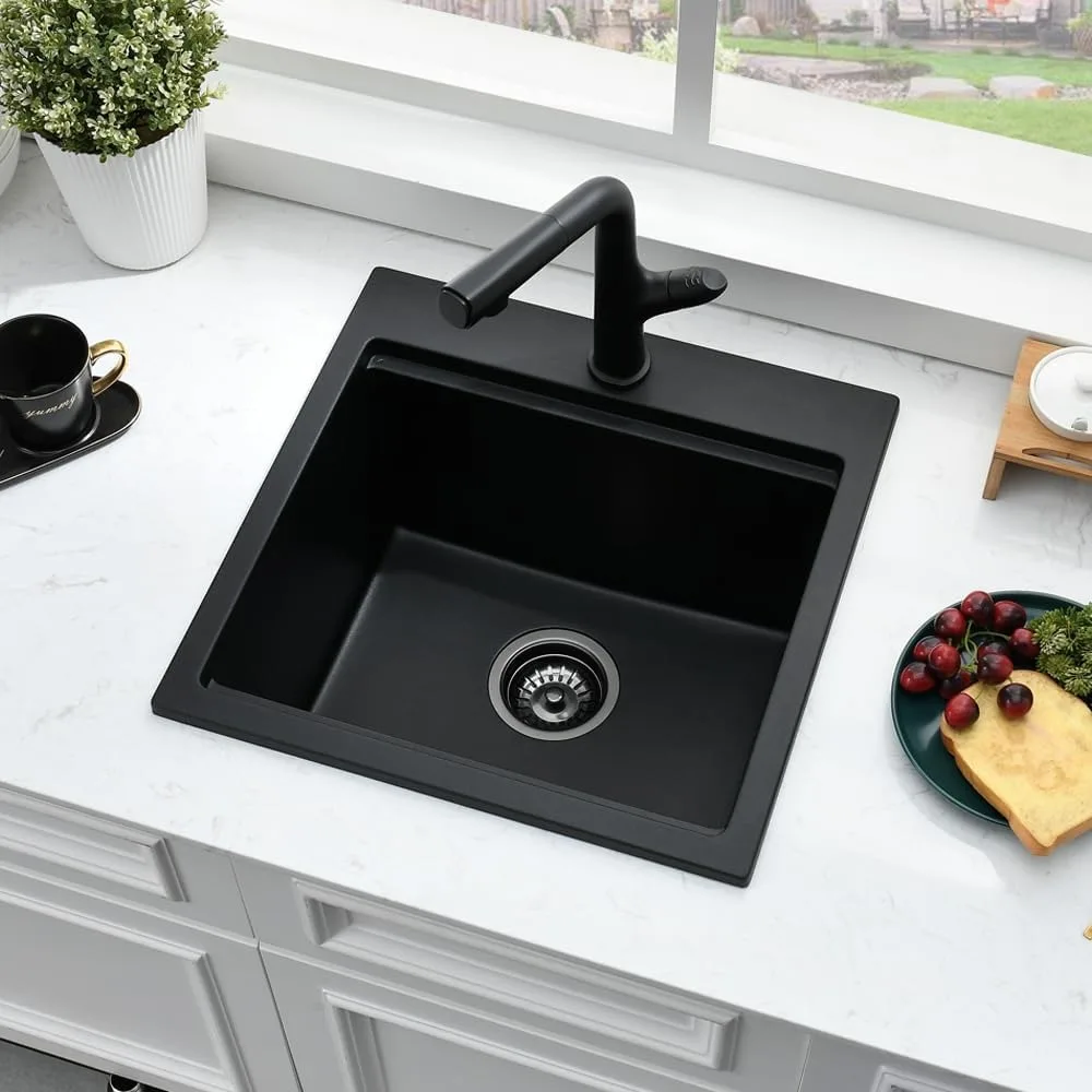 Quarz-Barspüle, 45,7 cm, Drop-In – kleine Wohnmobil-Küchenspüle für den Außenbereich, Topmount-Workstation für nasse Bar