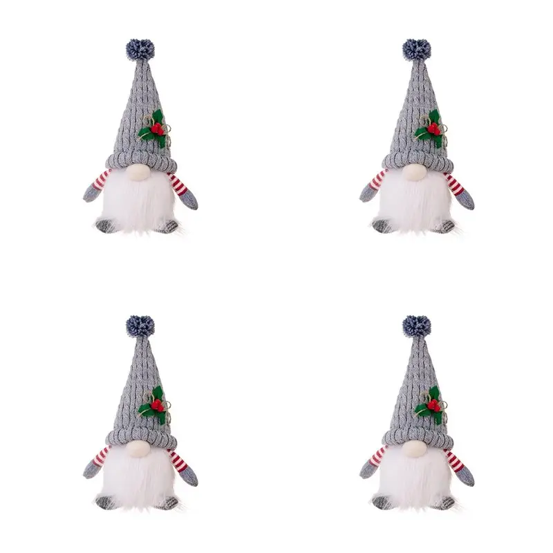 

【ЭФФЕКТИВНЫЙ 】4X Рождественский орнамент Вязаная шапка Рудольф безликий гном Рождественские украшения Серый цвет