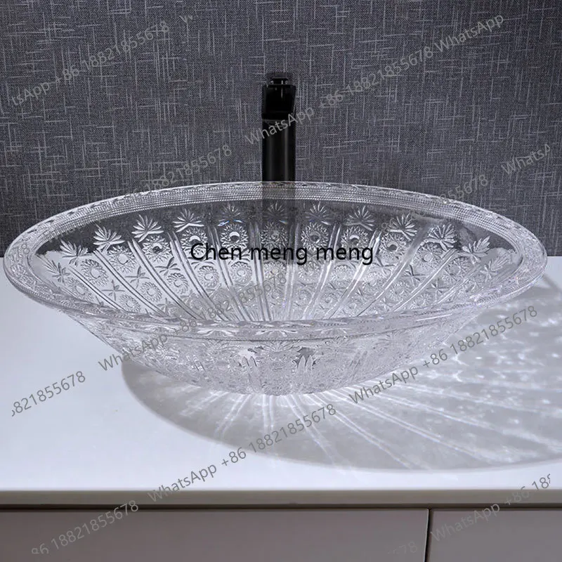

Light luxury die-casting crystal glass table basin, wash basin, bathroom cabinet basin