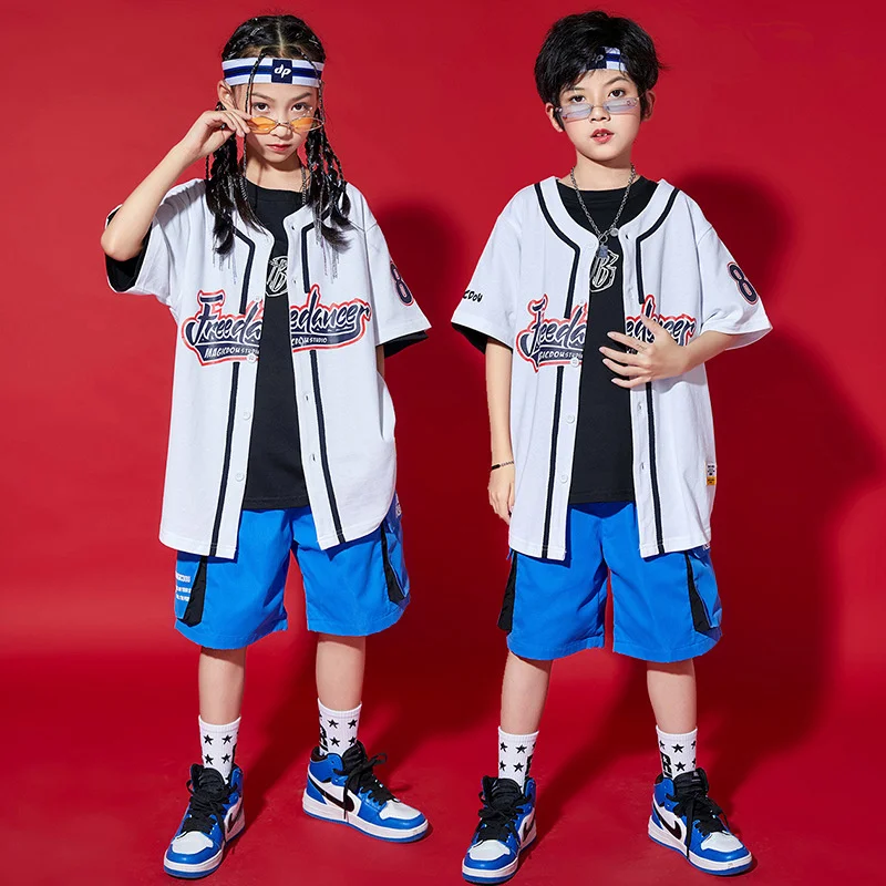 Hip hop children's fashion suit boys' summer children's hip-hop loose short sleeved children's dance costumes girls' Jazz